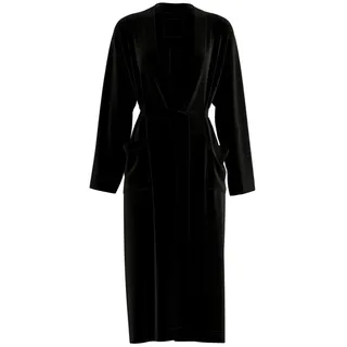 CALIDA Damenbademantel Favourites Damen, Baumwolle, Schalkragen, Bindeband, Velours, temperaturausgleichend, leichte & feine Qualität, Länge 125cm schwarz XS (36/38)