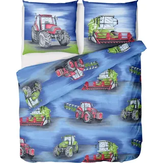 Loussiesd Traktor Biber Autos Blau 135 x 200 cm + 80 x 80 cm