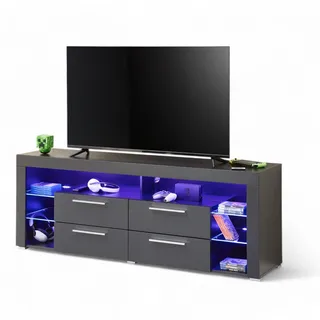 Stella Trading Goal TV-Lowboard 179 x 66 x 44 cm Schwarz Glas/Kunststoff/Metall/MDF/Melamin/Holzwerkstoff