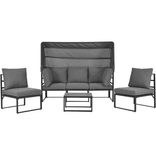 Garten-Loungesessel-Set Sonneninsel-Sitzgruppe Eisen Sofa Hocker Tisch 4er-Set Lounge-Möbel Terrassenmöbel wetterfest Grau inklusive Kissen - Grau