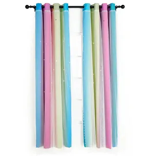 SiviO Vorhang Kinder Verdunkelungsvorhänge mit Sternen-Ombre-Design, 2 Stück, Ösen, blickdicht, 2-in-1 Doppellagig mit Voile und Ösen blau|gelb|rosa 132 cm x 160 cm