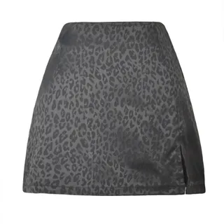 YUECIBAI Hübscher Rock Bleistiftrock Leopard Satin Hohe Taille Sexy Bodycon Split Mini Röcke Frauen Mode Streetwear Club Kurzer Rock