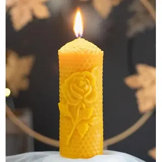 tea4chill Bienenwachskerze aus 100% Bienenwachs, Honigkerze, Wabendesign mit Rose, Kerze 11,5x4,5cm, Geschenk für Valentinstag, handgefertigt