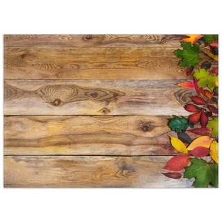 Teppich Herbstlaub auf Holzbrettern, Wallario, rechteckig, rutschfest braun 50 cm x 70 cm