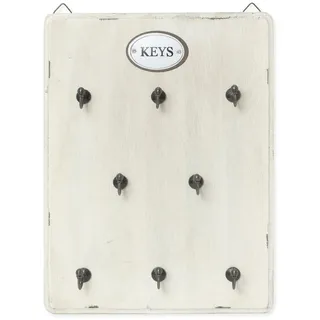Moritz Schlüsselbrett 25x33cm Keys 8 Haken weiß, Schlüsselkasten Vintage Schlüsselbox Schlüsselleiste Schlüsselhaken beige|weiß