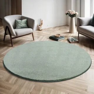 The CarPET Teppich THE CARPET "Relax round", grün, H:16mm Ø:160cm, Polyester, Teppiche, Teppich, waschbarer Wohnzimmer Teppich modern rutschfest