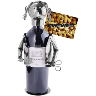 BRUBAKER Weinflaschenhalter Frisör Haarstylist, (inklusive Grußkarte), Metall Skulptur, Wein Geschenk, Flaschenhalter silberfarben