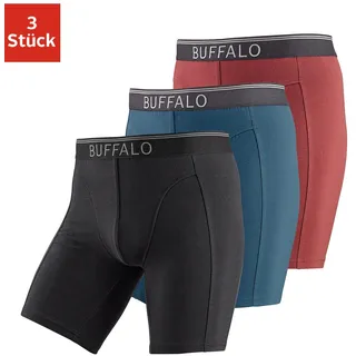 Boxer BUFFALO Gr. XL, 3 St., bunt (bordeau x, petrol, schwarz) Herren Unterhosen Wäsche in langer Form ideal auch für Sport und Trekking