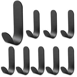 Kisstta 9 Stück Klebehaken Schwarz, Selbstklebende Haken aus Edelstahl, Haken zum Kleben, Wasserdicht Rostfrei Starker, Kein Lochstechen Erforderlich, für Wand, Bad, Küche, Tür (Schwarz)