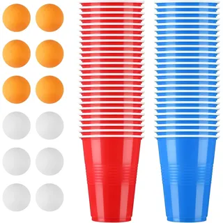 Beer-pong-becher, 500 Ml, Rot Und Blau, 50 Becher Mit 12 Tischtennisbällen, Wiederverwendbar, Ideal Für Trinkspiele, Partys, Geburtstage, Hochzeiten, Camping, Ab 3 Jahren