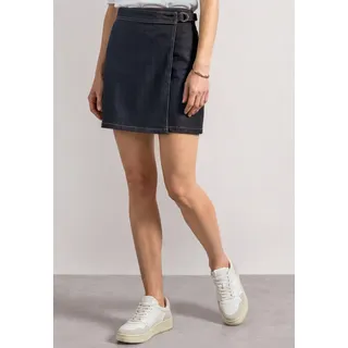 Minirock STREET ONE, Damen, Gr. 36, blau (rinse blau washed), Jeans, 83% Baumwolle, 15% Polyester, 2% Elasthan, unifarben, normal ca. Mitte Oberschenkel, Röcke Minirock, in Wickel-Optik