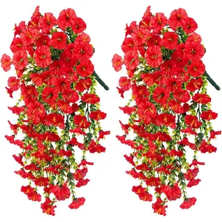 4 Stück 29,52 Zoll / 75 cm Künstliche Falsche Hängende Blumenpflanzen für Außen Innen Frühling Sommer Dekoration Kunstseide Realistische Blauregen Kletterpflanzen Hängende Pflanzen für Zuhause Veranda Terrasse Balkon Deko (Rot)
