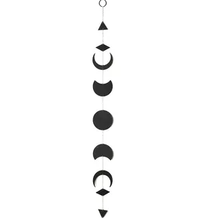 Mondphasen Girlande Wandbehang, Handgefertigte Mondphasen Boho Dekoration, Hölz Stern Sonnen Wanddekorationen Mit Metallketten, Wandanhänger Für Yoga, Meditation (Mond)
