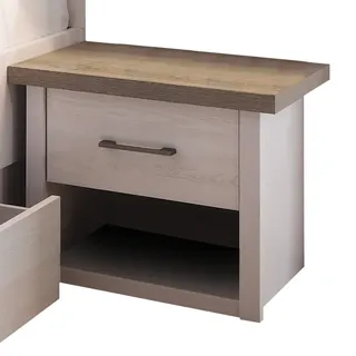 Lomadox - Nachttisch Im Landhaus Stil Lund-78 In Pinie Weiß Nb./trüffel Eiche Nb., B/h/t: Ca. 51/46/43 Cm