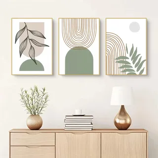 Sarah Duke 3er Abstrakt Poster Set, Premium Grün Blätter Bilder, Leinwand Malerei Aesthetic Wandbilder, Modern Wanddeko Bilder, Kein Rahmen (A,40x60cm)