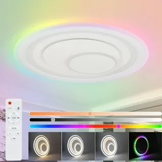 ZMH Deckenlampe LED Dimmbar Deckenleuchte: 50.5CM Weiß Wohnzimmerlampe RGB Acryl Schlafzimmerlampe Modern Rund Küchenlampe Design Bürolampe mit Fernbedienung für Wohnzimmer Schlafzimmer Küche Büro