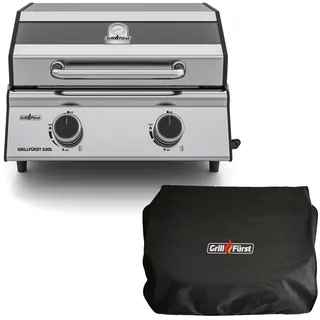 Grillfürst Camping Gasgrill G201E 50 mbar - 2-Brenner Edelstahl Balkon Gasgrill mit Sichtscheibe, Kleiner Outdoor Tisch-Gasgrill, doppelwandiger Gas Griller mit Druckregler, inkl. Haube