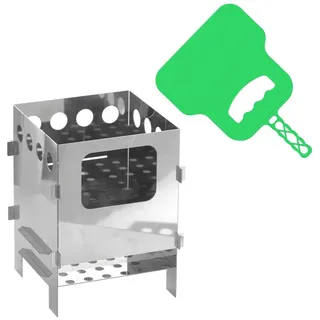 BIG-PAN Feuerstelle Hobokocher Campingkocher Edelstahl mit Grillfächer, (mini Holzofen Tragbar), Campingofen Klappbar Faltkocher