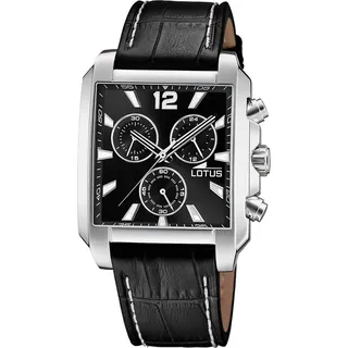 Lotus Chronograph Lotus Herrenuhr Leder schwarz Lotus, (Chronograph), Herren Armbanduhr rechteckig, mittel (ca. 38mm), Edelstahl schwarz