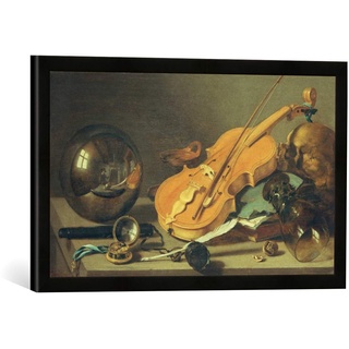 Gerahmtes Bild von Pieter Claesz Stilleben mit Glaskugel, Kunstdruck im hochwertigen handgefertigten Bilder-Rahmen, 60x40 cm, Schwarz matt