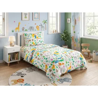 Kinderbettwäsche aus Baumwolle, Dschungel-Traum, bunt, 100 % Baumwolle, 70 x 90 + 140 x 200