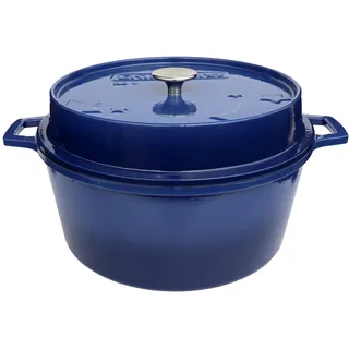 Grillfürst farbig emaillierter Dutch Oven ca. 9 Liter Fassungsvermögen - stabil stehender Gusseisentopf ohne Füße, blaue kratzfeste Emaillierung, multifunktional, ca. 21 cm x 40,4 cm (HxB), DO9