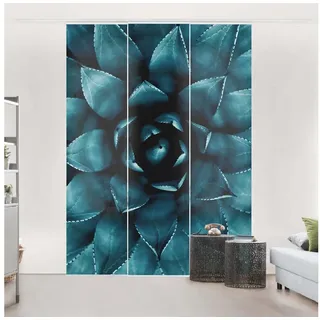 Bilderdepot24 Schiebegardine modern Flächenvorhang blickdicht Sukkulente Petrol II, (1 St), halbtransparent, Wohnzimmer große Flächengardine lichtdurchlässig für Klemm-System blau 60 cm x 250 cm