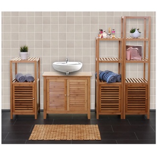 Badezimmerset MCW-B18, Komplett Badezimmer Badmöbel Badset Badschrank mit Tür, Bambus