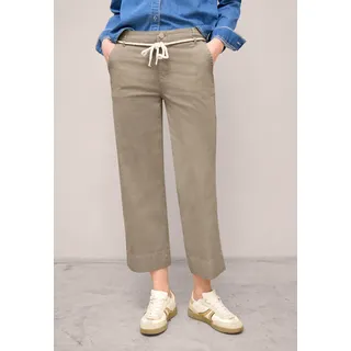 Paperbag-Hose STREET ONE STUDIO, Damen, Gr. 44, Länge 28, beige (silent sand), Web, Obermaterial: 98% Baumwolle, 2% Elasthan. Gürtel: 100% Baumwolle, unifarben, comfort fit knöchelfrei, Hosen Paperbag-Hose, Middle Waist