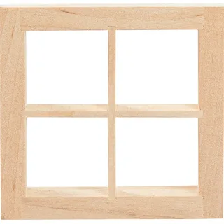 HobbyFun Miniatur Fenster quadratisch 7,0 x 7,0 cm Holz beige