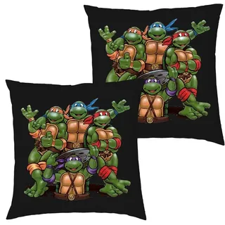 Blondie & Brownie Dekokissen Turtles Ninja Schildkröten Team Pizza Kissen mit Füllung schwarz