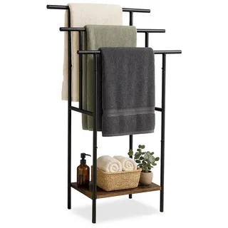 relaxdays Handtuchständer mit Ablage braun|schwarz