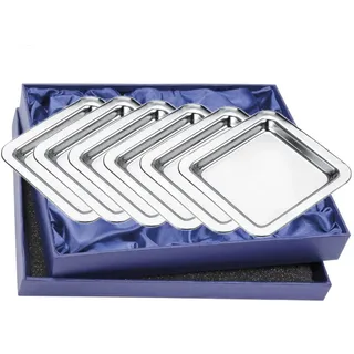 SILBERKANNE Exklusiver Gläserteller Tablettchen 6 teilig 12,5 x 12,5 cm, viel seitig verwendbar. Premium Silber Plated edel versilbert. Fertig zum verschenken mit schicker Geschenkverpackung