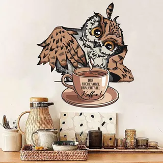 TOARTI Kaffee Wandtattoo,41x38cm,Kaffeebohnen Wandaufkleber,Sprüche und Zitate Küche Wandsticker Wohnzimmer Esszimmer Cafe Wanddeko,Wandaufkleber der frühe Vogel braucht viel Kaffee Küche Wanddeko