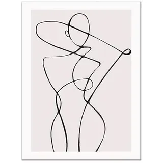 Abstraktes minimalistisches Leinwandbild, NordicPoster, schwarze Strichzeichnung, Frau, Körpermalerei, Kunstdruck, Wandbild, Wohnzimmer, Schlafzimmer, Heimdekoration