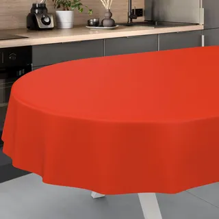 ANRO Wachstuch-Tischdecke abwaschbar Oval 220 x 140 cm Rot