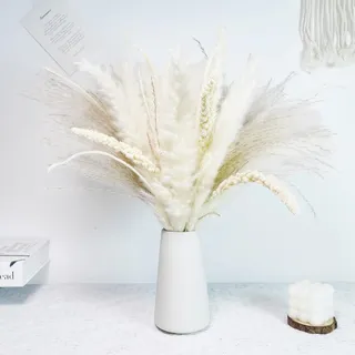 Natürliche Pampasgras Trockenblumen Deko,58 Stück DIY Trockenblumenstrauß für Pampasgras Getrocknete Blumen Strauss,Ideal for Boho Wohnzimmer-Schlafzimme (58 Stück)
