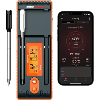 TempPro Twin Fleischthermometer kabellos 150m Bluetooth Grillthermometer | Bratenthermometer mit 2 Sonden Ladeschale mit Display für Ofen Grill Rotisserie sicher im Geschirrspüler (Ex-ThermoPro )