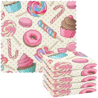 linqin Bunte süße Süßigkeiten Macaron Set von 6 saugfähigen Mikrofaser Küchentücher Druck Qualität Geschirrtücher wiederverwendbar für Badezimmer Kaffee
