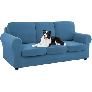 SYLC Ektorp Sofabezug Mit Separaten Sitzkissenbezug Und Rückenlehnenbezug Stretch Jacquard, Geteilt SofaÜberwürfe Anti-Rutsch Sofahusse Überzug (Blue,Sofa+3 Seats+3 Backs)