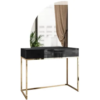 ALLHOUSE24 Schminktisch BUENO MOND Schwarz Metall gold Halbmond Spiegel LED Kosmetiktisch (1x Konsolentisch, 1x Spiegel mit LED Beleuchtung), Breite 100 cm schwarz