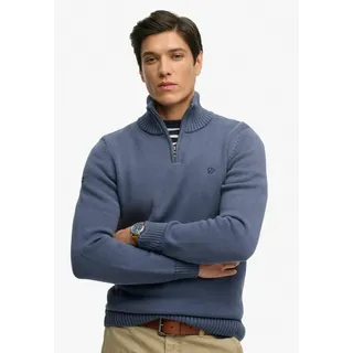 Strickpullover SUPERDRY "COTTON KNIT HENLEY", Herren, Gr. XXL, soft navy, Strick, Obermaterial: 100% Baumwolle, unifarben, slim fit hüftlang, Rundhals, Rippbündchen, Pullover Strickpullover, aus Baumwolle, Slim Fit, mit Stehkragen, hüftlange Form, pflegeleicht