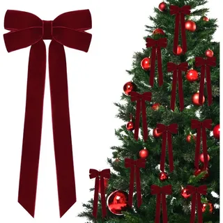 Sorvyzxn Christbaumschmuck 12 Samtschleifen Weihnachten, Weihnachtsschleifen Christbaumschleifen (12-tlg), Geschenkschleifen & Dekoschleifen für Weihnachtsbaum, Adventskranz rot