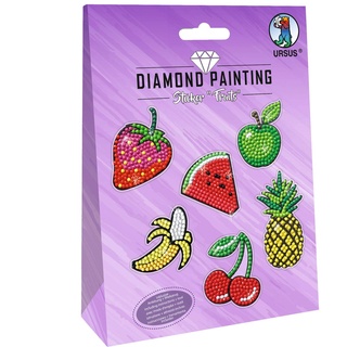 Ursus 43500004 - Diamond Painting Sticker Fruits, Stickern mit funkelnden Diamanten, Set mit 2 Stickerbögen in verschiedenen Designs, Diamantensteine, Picker, Wachs und Schale, inklusive Anleitung
