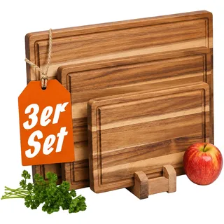 Relaxdays Frühstücksbrettchen Holz 3-tlg. 40 x 30 cm Braun