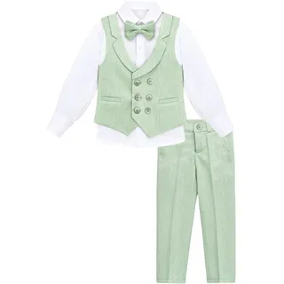 Lilax Anzug-Set für Jungen, schmale Passform, weißes Hemd, Anzughose und Fliege, 4-teiliges formelles Anzug-Set, Grün , 122 - 122