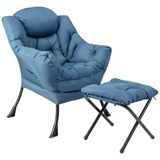 COSTWAY Relaxsessel Ohrensessel mit Hocker, 150kg belastbar blau