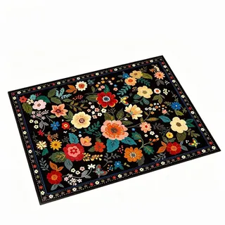 Agger Fußmatte Fußmatte mit Blumenmuster, Teppich im Boho-Stil, Landhausstil-Türmatte für Wohnzimmer, Kinderzimmer, Schlafzimmer