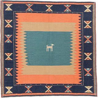 Nain Trading Orientteppich Kelim Fars 140x141 Handgewebter Orientteppich / Perserteppich, quadratisch, Höhe: 5 mm blau|lila