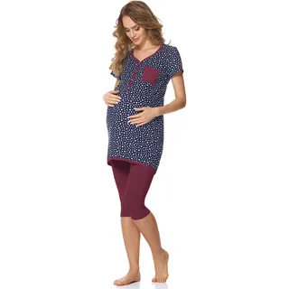 Bellivalini Damen Umstands Pyjama mit Stillfunktion BLV50-126 (Marineblau Sterne/Weinrot, M) - M